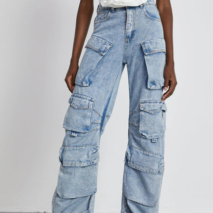 Roberta Blue Cotton Cargo Trousers