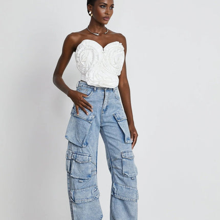 Roberta Blue Cotton Cargo Trousers
