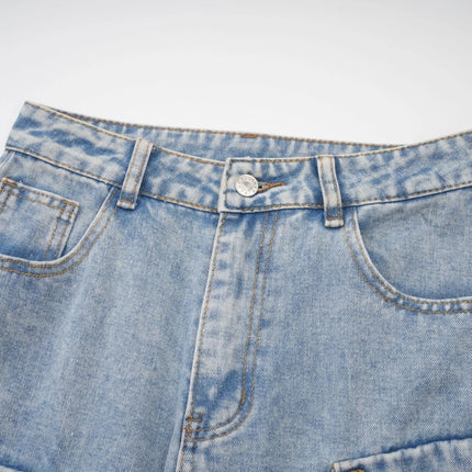 Roberta Blue Cargo Pocket Wide Leg High Waisted Trousers 100% Cotton