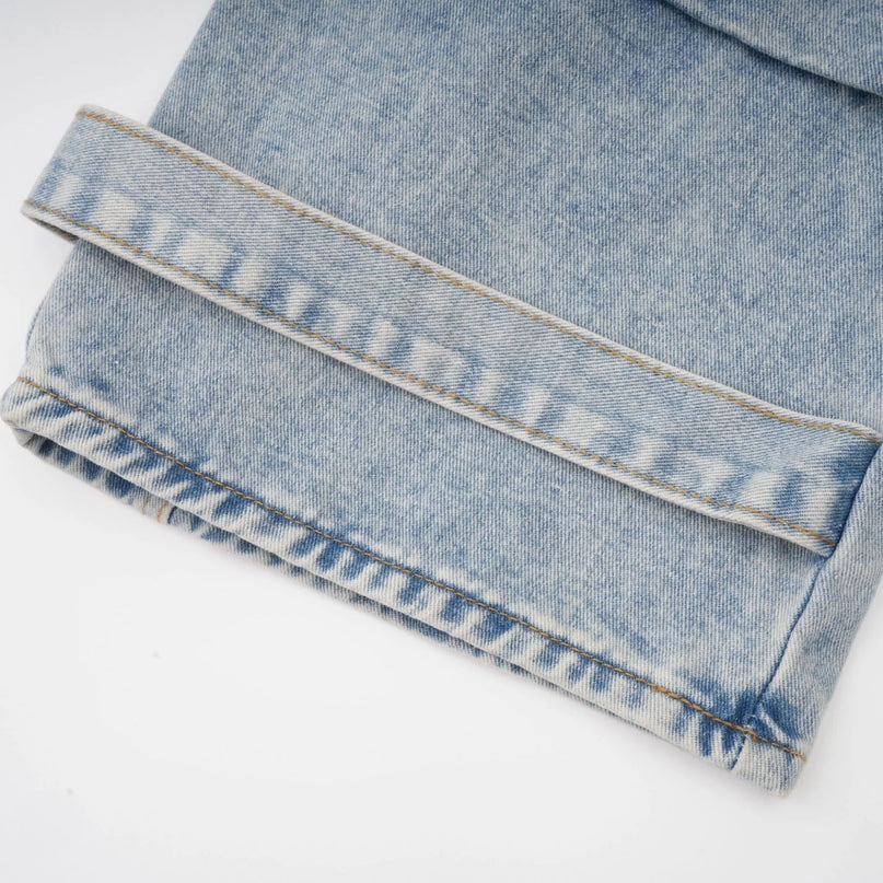 Roberta Blue High Waisted Wide Leg Cargo Pocket Trousers 100 Percent Cotton