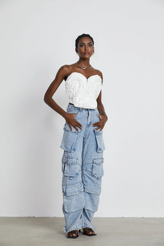 Roberta Blue Wide Leg Cargo Trousers