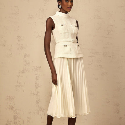 Roberta White Midi Dress Tulle Bow Embellished