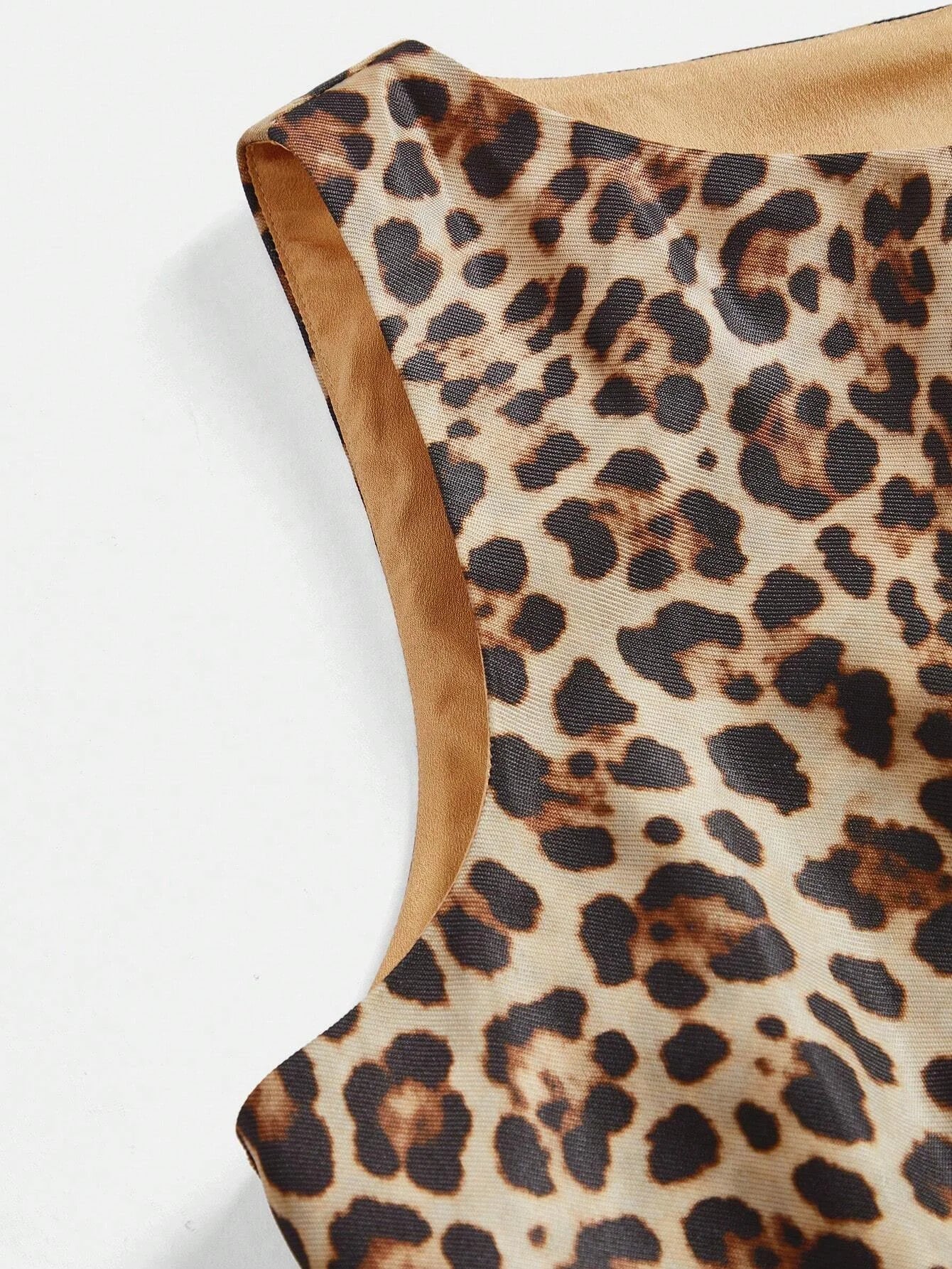 Roman Holiday European amp American Style Sleeveless Pleated VNeck Waisted Ombre Leopard Print