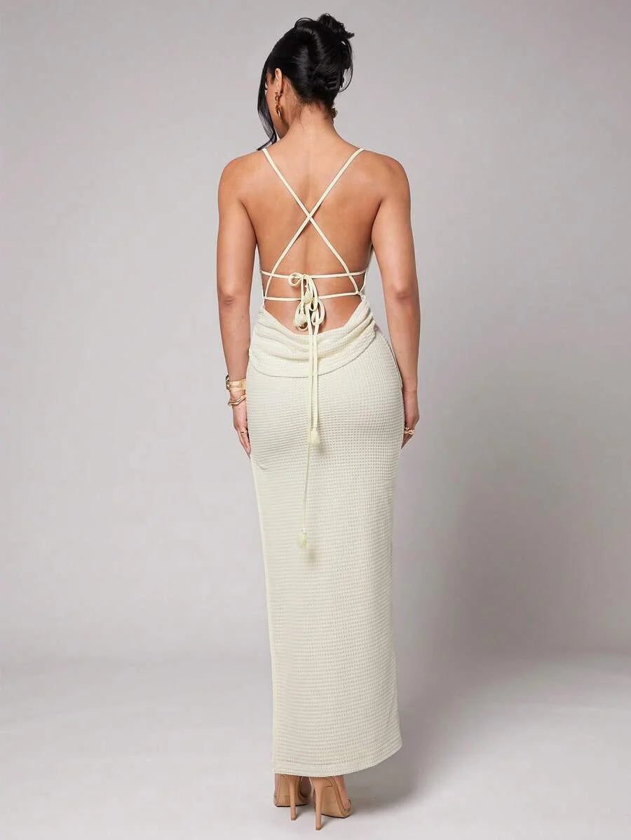 Romantic Backless TieNeck Dress White Suitable For Beach Vacation Holiday Party Poolside Wedding