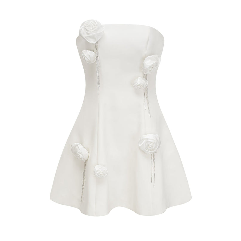 Rory White Mini Dress Flower Crystal Embellished