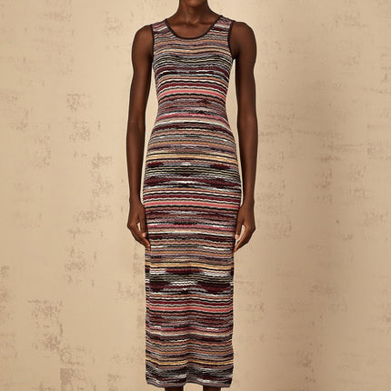 Rory Purple Crochet Knit Midi Dress with Horizontal Stripes