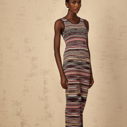 Rory Purple Crochet Knit Midi Dress with Horizontal Stripes