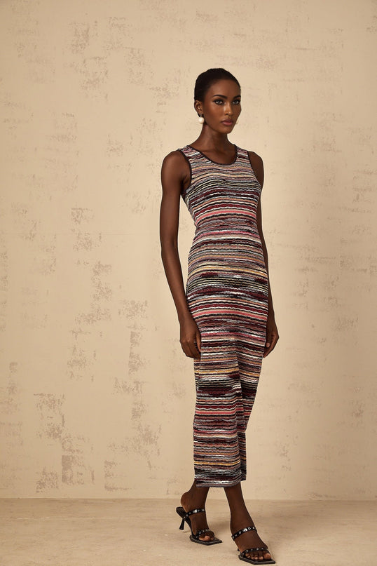 Rory Purple Crochet Knit Midi Dress with Horizontal Stripes