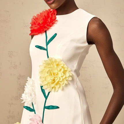 Rory White A-Line Mini Dress with 3D Petal Detailing