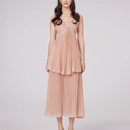 Rosa Pink Pleated Stufen Midikleid Olympe Dress
