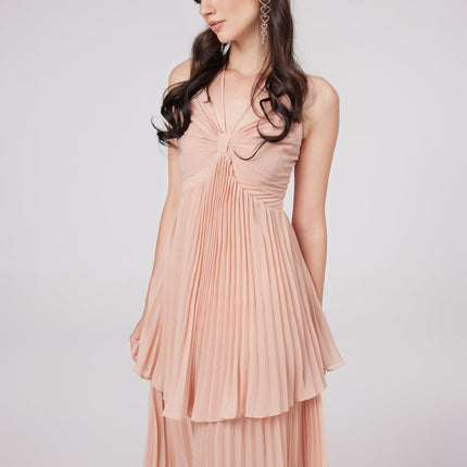 Rosa Pink Pleated Tiered Midi Dress Olympe