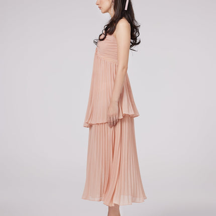 Rosa Pink Pleated Tiered Midi Dress Olympe
