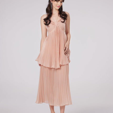 Rosa Pink Plissiertes Stufen-midikleid Olympe Dress