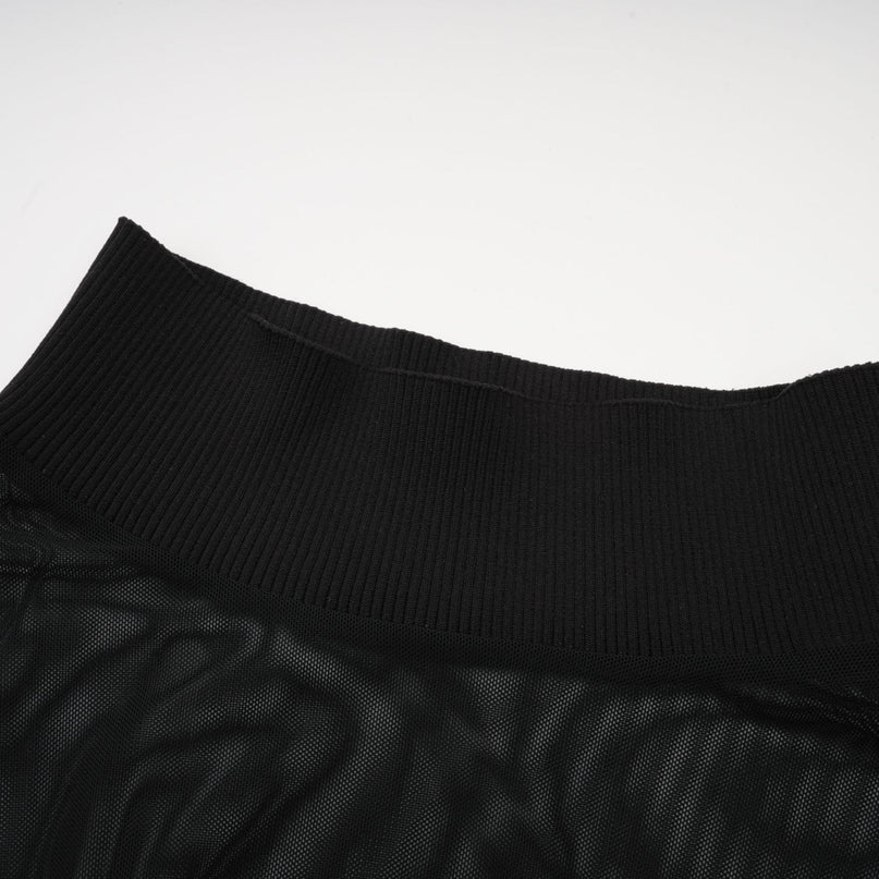 Rosalba Black Faux Fur Tulle and Faux Mink Fur Panelled Top with Cut-Out Design and Mock Neck