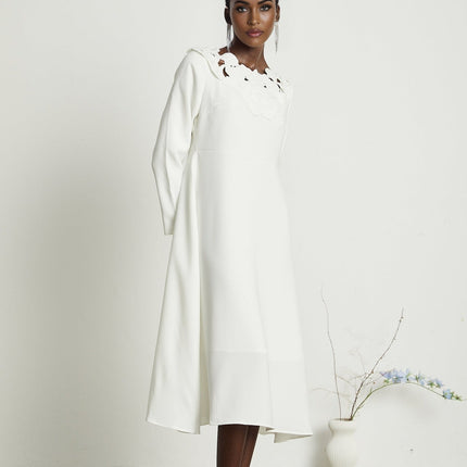 Rosalba White Floral Embroidered Midi Dress