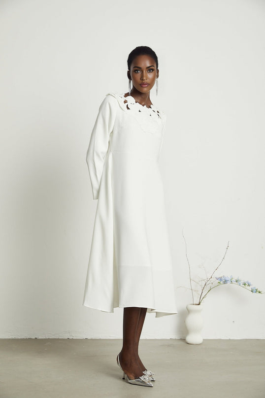Rosalba White Floral Embroidered Midi Dress