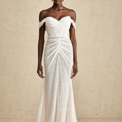 Rosalba White Sequin Off-shoulder Maxi Dress