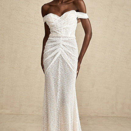 Rosalba White Sequin Off-shoulder Maxi Dress