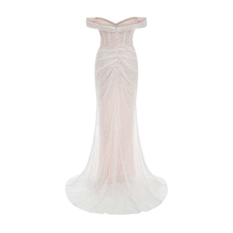Rosalba White Sequin Off-shoulder Maxi Dress