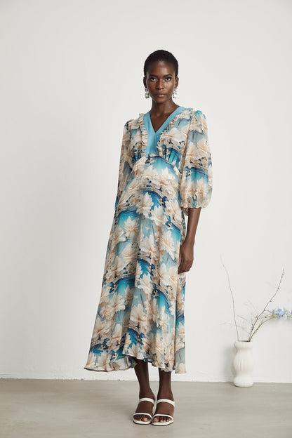 Rosalee Vneck floralprint midi dress