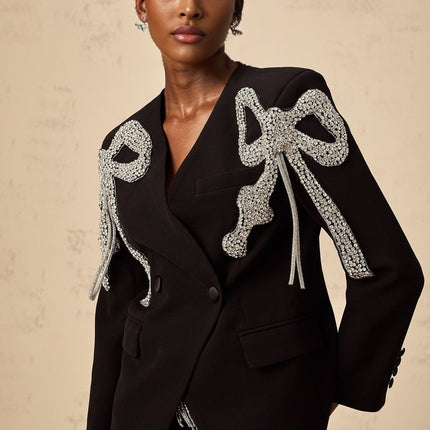 Rosalia Black Bow Motif Crystal Embellished Blazer