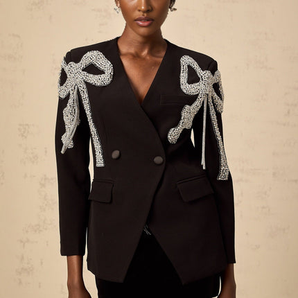 Rosalia Black Crystal Embellished Blazer