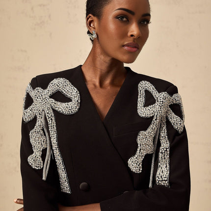 Rosalia Black Crystal Embellished Bow Motif Blazer