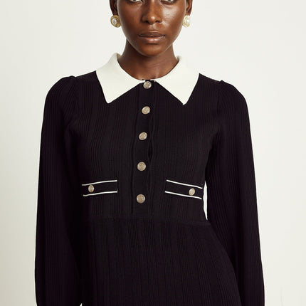 Rosalie black ribbedknit mini dress