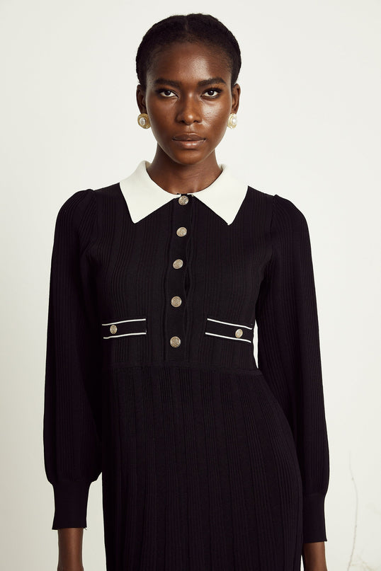 Rosalie black ribbedknit mini dress