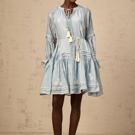 Rosalie Blue Embroidered Mini Dress