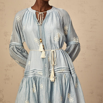 Rosalie Blue Embroidered Mini Dress