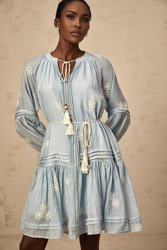 Rosalie Blue Embroidered Mini Dress