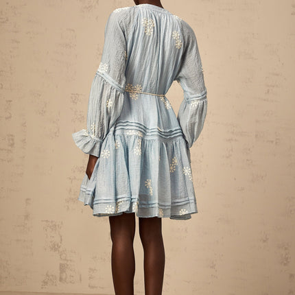 Rosalie Blue Embroidered Mini Dress