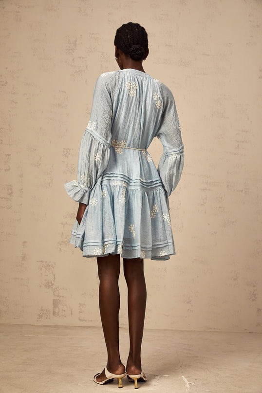 Rosalie Blue Embroidered Mini Dress