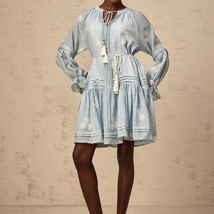 Rosalie Blue Embroidered Mini Dress