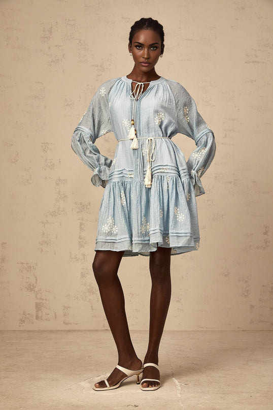 Rosalie Blue Embroidered Mini Dress