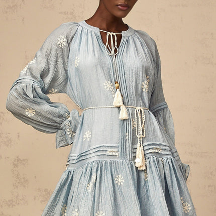 Rosalie Blue Embroidered Mini Dress