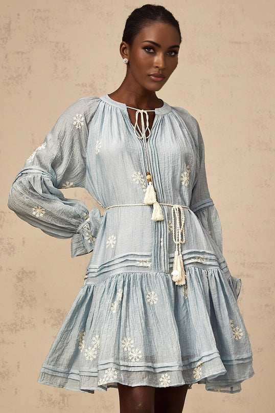 Rosalie Blue Embroidered Mini Dress