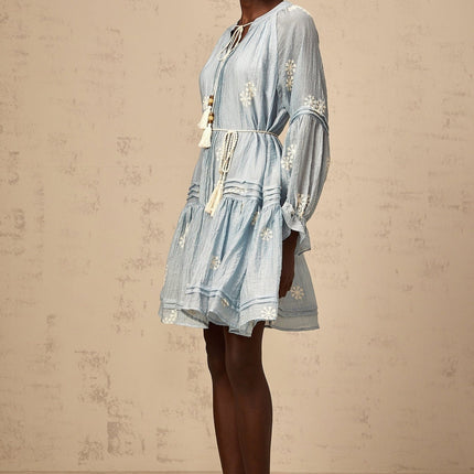 Rosalie Blue Embroidered Mini Dress