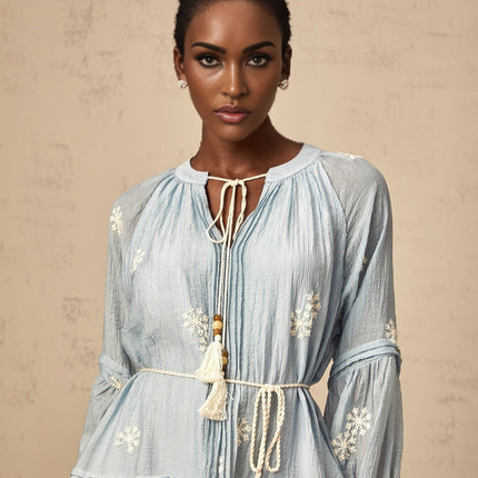 Rosalie Blue Embroidered Mini Dress