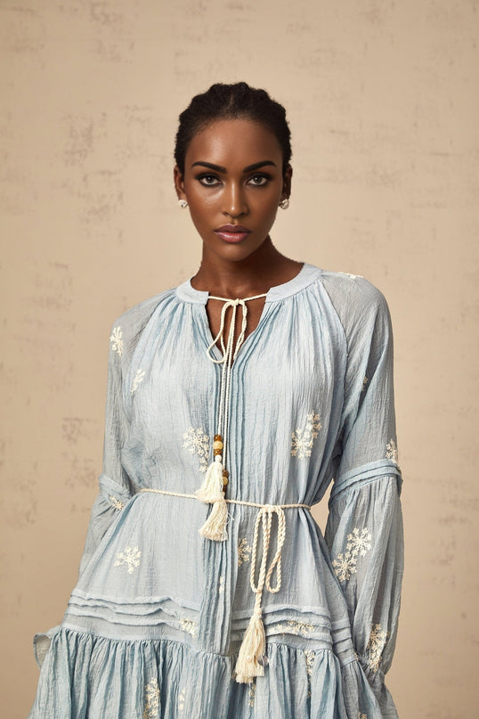 Rosalie Blue Embroidered Mini Dress