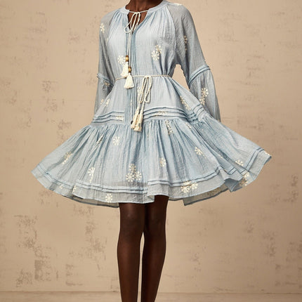 Rosalie Blue Embroidered Mini Dress