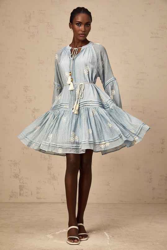 Rosalie Blue Embroidered Mini Dress