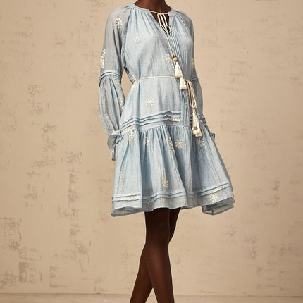 Rosalie Blue Embroidered Mini Dress