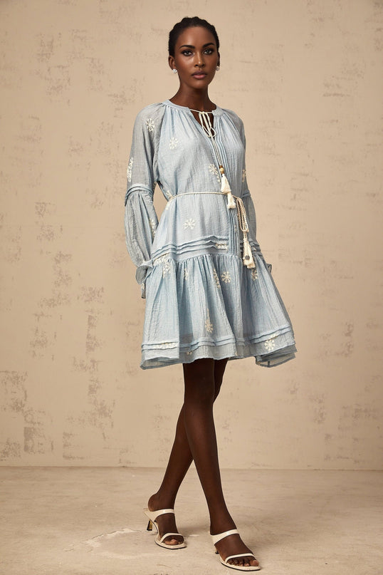 Rosalie Blue Embroidered Mini Dress
