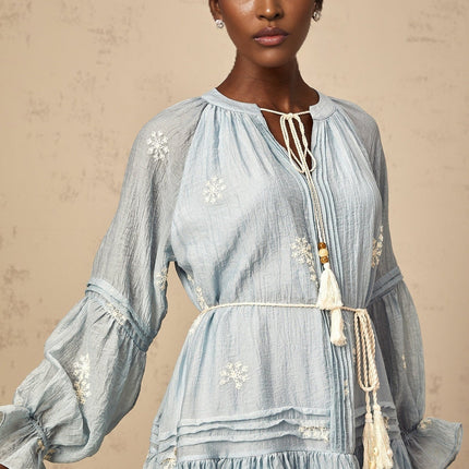 Rosalie Blue Embroidered Mini Dress