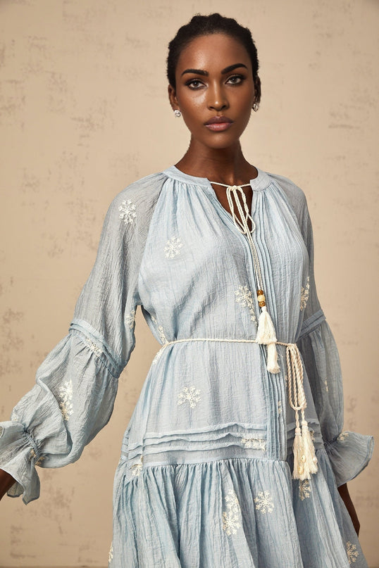 Rosalie Blue Embroidered Mini Dress