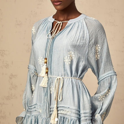 Rosalie Blue Embroidered Mini Dress