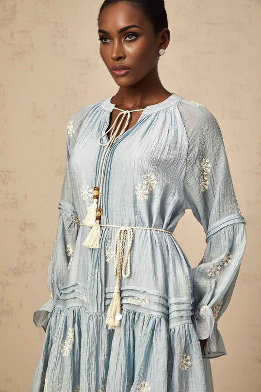Rosalie Blue Embroidered Mini Dress