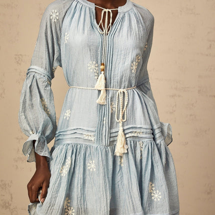 Rosalie Blue Embroidered Mini Dress